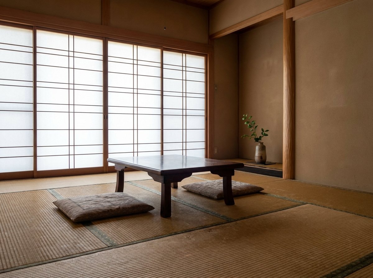 障子から朝の光が入る和室