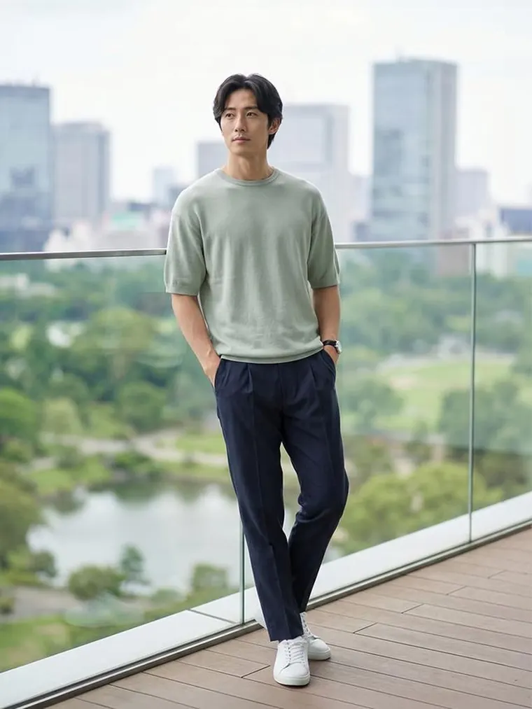 CODEイージーパンツサマー ネイビー × CODEリネンサマーニット
